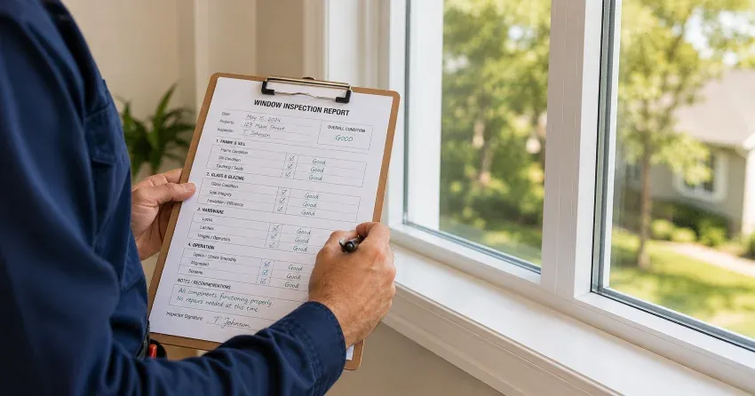 technician inspecting window seal and frame in Roches Point, Georgina