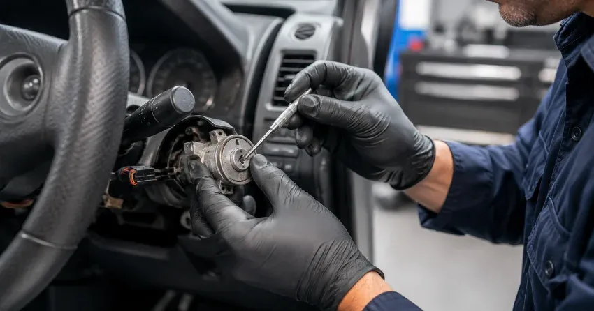 technician diagnosing an ignition lock repair issue in Keswick North, Georgina