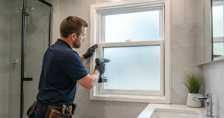 frosted glass installation bathroom window in Jersey, Georgina