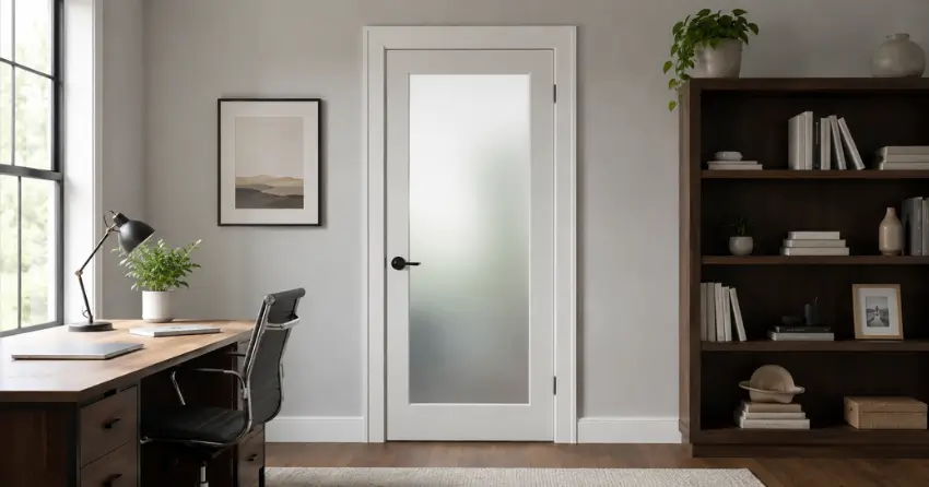 frosted interior door installed in home office in Duclos Point, Georgina