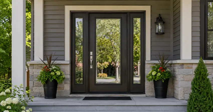 glass entry door with sidelights on a home in Georgina