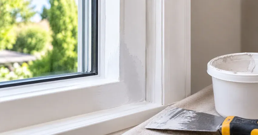 technician repairing rotted window frame corner in Keswick North, Georgina